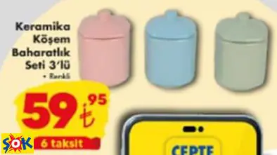 KERAMİKA KÖŞEM BAHARATLIK SETİ 3'LÜ RENKLİ